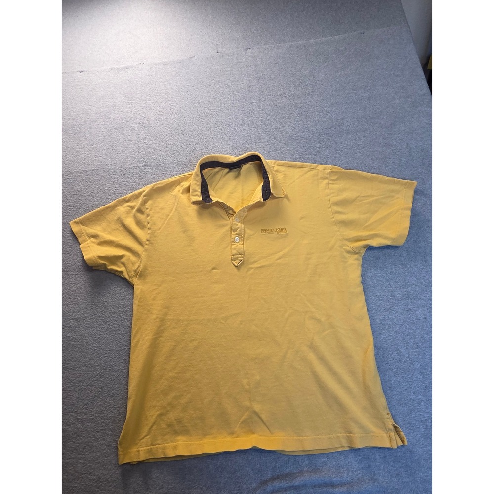 Tommy Jeans zVintage Mens XL Yellow Short‎ Sleeve Polo Shirt Hilfiger Denim Logo